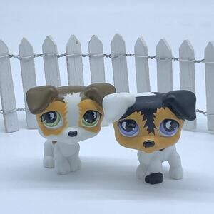 Littlest Pet Shop~#803~Blue Eyes~#804~Green~Jack Russell~Moon Eyes LPS Hasbro B